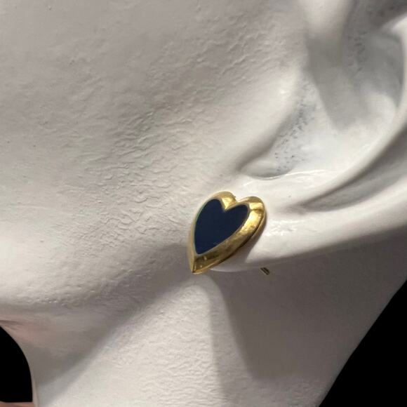 Vintage 90s Blue and Gold Heart Post Earrings - Picture 10 of 16